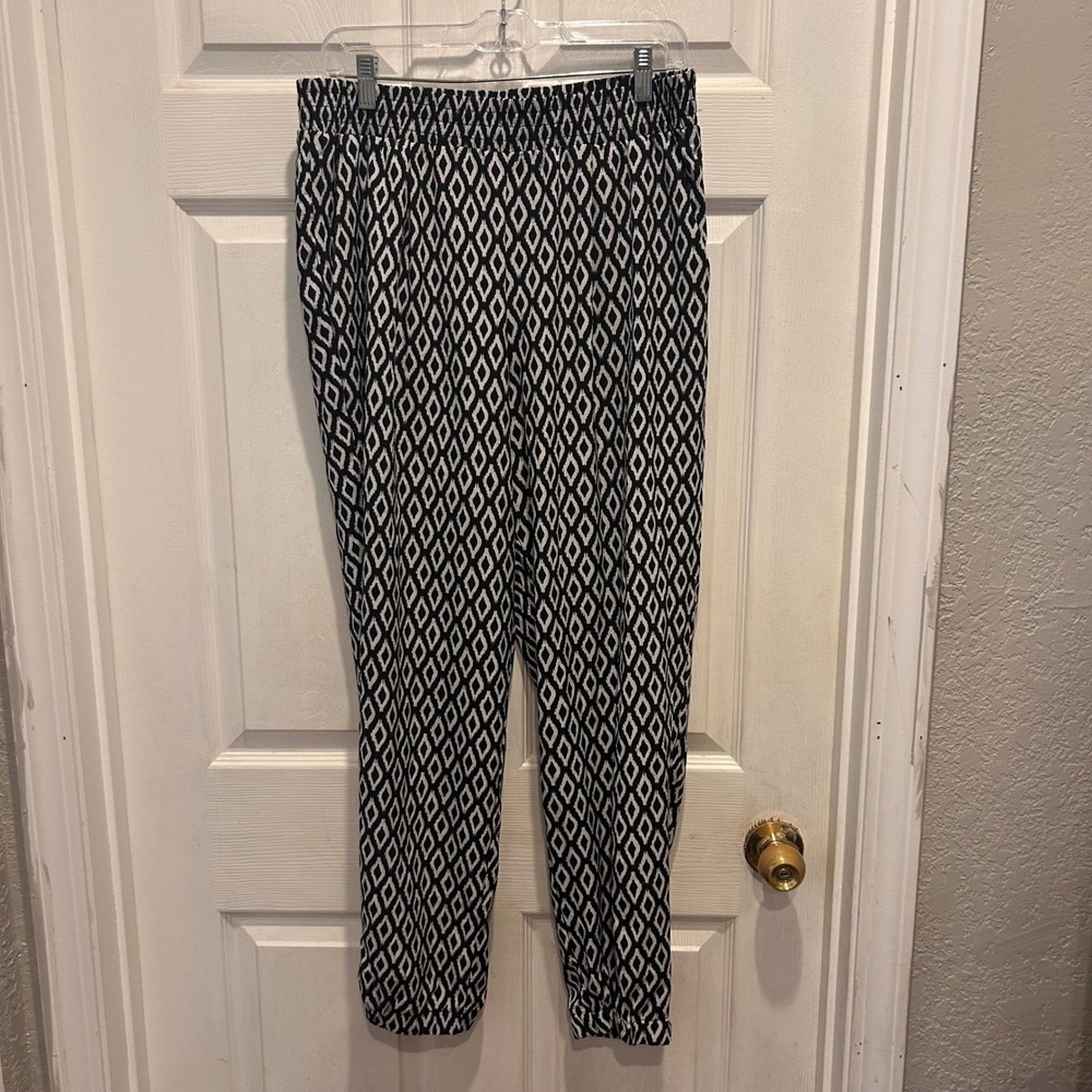 Xhilaration Womens‎ Large Black White Diamond Ikat Smocked Waist Jogger Pants L